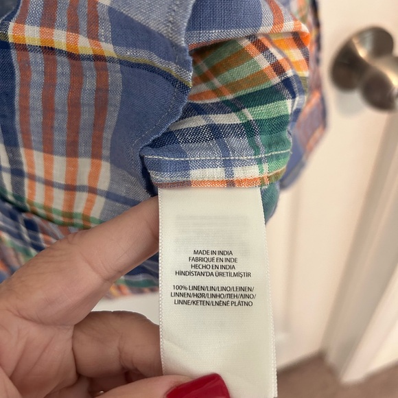NWOT Ralph Lauren Blue Green Orange Plaid Shirt 100% Linen - Picture 6 of 7